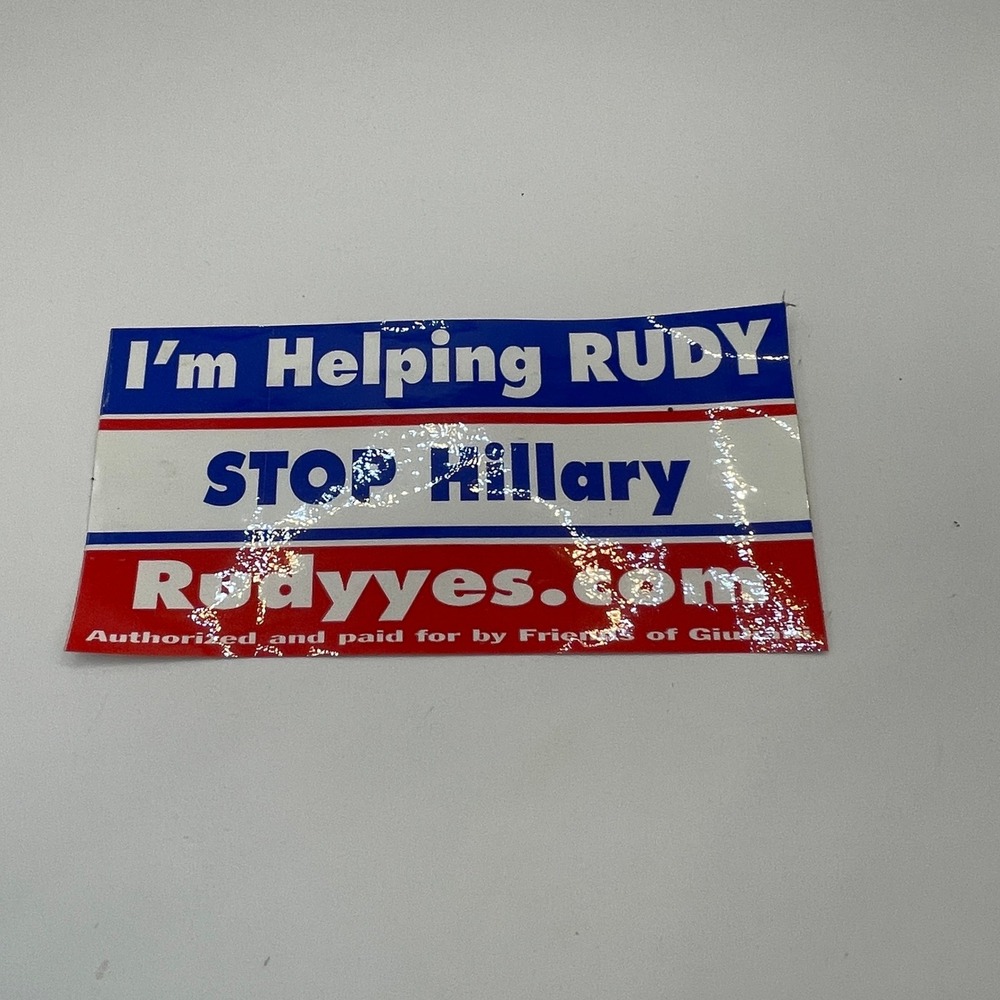 Rudy Giuliani Political Bumper Sticker Stop Hillary Vintage Republican New York